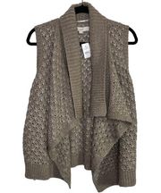Loft Brown Tan Sweater Knit Cascade Open Front Vest Size Small New with tags