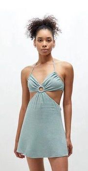 NWT  O-Ring Linen Halter Mini Dress