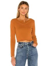 x karla The Crop Henley With Lettuce Hem in Orange - size S - Great Condition