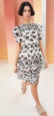 ULLA JOHNSON Cassian Ruffled Puff Sleeve Dress in Gardenia Floral Sz 4