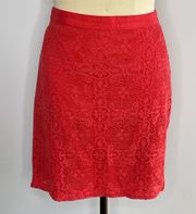 Red Lace Skirt- Ribbon Waistband- Satin Lining- Size 14