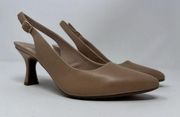 Clarks Women's Size 10 Warm Beige Kataleyna Step Pump Sling Back Leather Heels