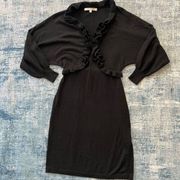 NWT! Evan Picone Ruffle Black Dress w Long Dolman Style Sleeves Small