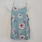 Chocolate USA Boutique Floral Print Sage Green Crepe Fabric Tank Top Size Large