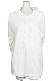 Vince white mixed ribbed cotton hoodie size L NWT