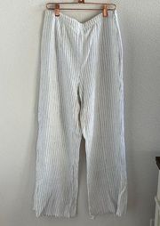 Glassons European Flax Linen Blend Pants Striped Raw Hem Coastal Lagenlook 10