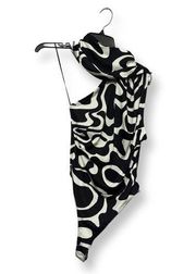 River Island Womens Monokini Swimsuit Black White Abstract One Shoulder 6 New