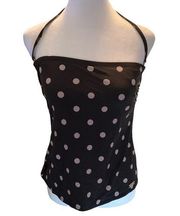 Swim Bathing Suit Top only Black with Gray Polka dots Loose Fit Small