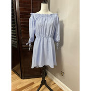 J For Justify Womens Fit & Flare Dress Blue Striped Ruffle Smocked Cottagecore L