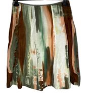 Ellen Tracy Womens Sz 12 Skirt Knee Length Watercolor Print Side Zip Linen Silk