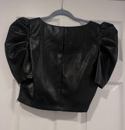 Black Leather Puff Sleeve Top