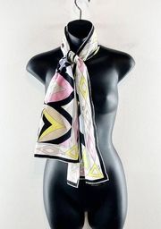 Emilio Pucci Silk Rectangle Printed Pastel Scarf Necktie Pink Green Yellow White