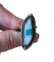 Vintage Sterling Silver Mother of Pearl Turquoise Ring Southwestern Ring Sz 6.25