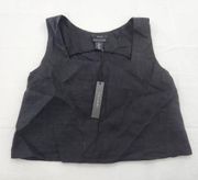 Tahari Womens Size Medium 100% Linen Black Square Neck Sleeveless Cropped Top