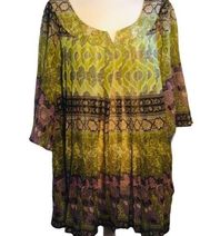 Grace Elements blouse floral vibrant boho size XL