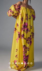 Atsu Yellow Floral Off The Shoulder Dress Size Small New with Tag