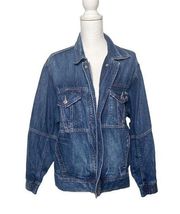 American Eagle  Jean Jacket Button Zip Up Women Blue Pockets SZ Small Oversized