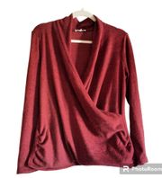 Anthropologie Pleione Sweater Red Faux Wrap Sz Small Soft Lightweight