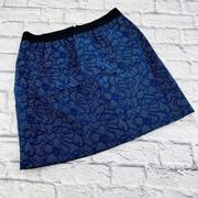 Ann Taylor Floral A-Line Mini Skirt w/ Exposed Zipper Size 6 Dark Blue Stretch