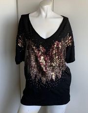 Miss Me sequins short sleeve black blouse