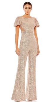 Mac Duggal Sequined Puff Shoulder Illusion Cut Out Jumpsuit  Size 2 $398 11273