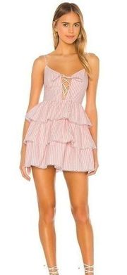 Lovers + Friends Isabeli Mini Dress Pink White Medium NWT Sleeveless Ruffles