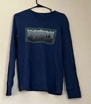 Zyia Active Womens Navy Mountains Graphic Hiking Long Sleeve T Shirt Top L