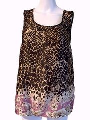 Dana Buchman Women's Size Large Tank Top Animal Print Floral Brown Pink Blouse