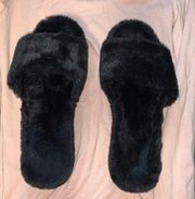 Fuzzy Black Platform Slippers