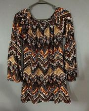 WinWin Brown And Orange Bell Sleeve Tunic Top Size S/M