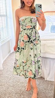 NEW Emerson Strapless Poplin Midi Dress Green Floral