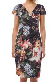 Adrianna Papell Sheath Dress Metallic Floral Jacquard Sequined V Neck Womens 6