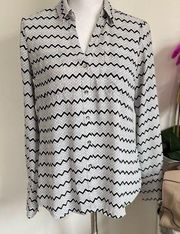 Candies Black/White Print Long Sleeve Button Down Blouse, Size M 100% Polyester