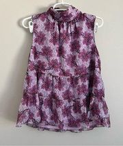 Amanda Uprichard Purple Pink Floral Betsy Sleeveless Top Medium