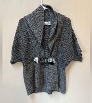 Allison Brittney Women’s Grey Knot Black Belted Short Sleeve Cardigan Sweater XL