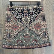 Knit Skirt in Floral Jacquard Print Navy, Pink, Green Large