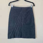 Anthropologie Dark Wash Blue Jean Denim Skirt with Stripe Embroidery Sz XS