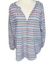 Roberta Roller Rabbit V Neck Striped Floral‎ Long Sleeve Cotton Top Size Small