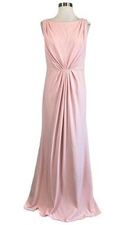 Adrianna Papell Women's Formal Dress Size 8 Pink Crepe Draped Back Long Gown