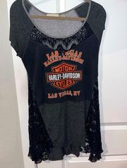 Harley Davidson Handmade Mixed Media Cotton/Lace Mix Tunic Top Size Large