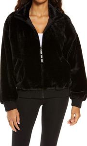 Laken Mock Neck Fleece Jacket in Black