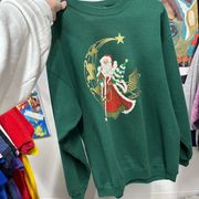 Vintage Santa Clause Christmas Holiday Sweater Crewneck In Green Size Large