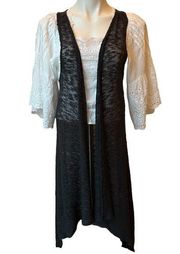 PPLA Open Front Long Boho Knit Sleeveless Duster Cardigan, Sz S