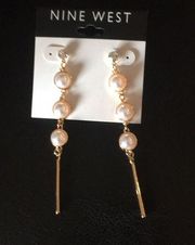 New Nine West Pearls & Bars Drop Earrings 3.25"