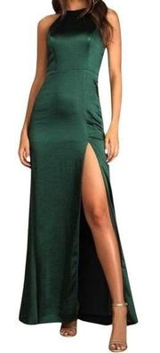 NWT Lulu’s Make it Elegant Green Satin Maxi Dress Spaghetti Straps Open Back L