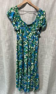 By The River Anthropologie boho bright green & blue dress