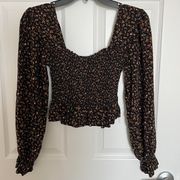 BP Floral Print along Sleeve Blouse Black Dense Ditsy