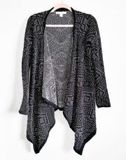 Kaisely Black White Aztec Western Print Draped Open Cardigan Sweater sz Small