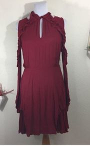 NWT IRO Hanie ruffle cold shoulder wine dress