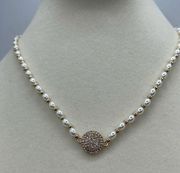 NWT Blanche & Co. fresh water pearl &  round CZ pendant necklace
